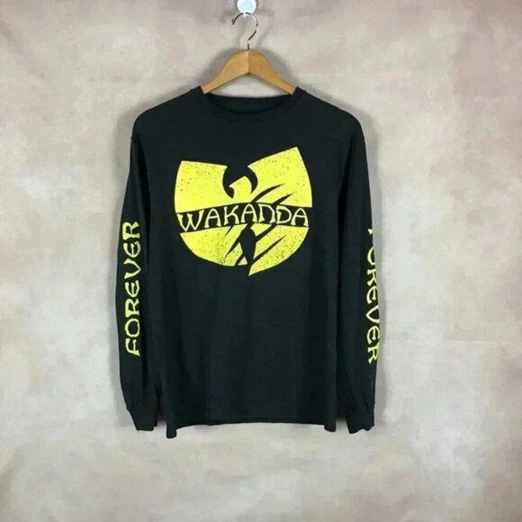 Marvel WU TANG Black Panther WAKANDA Black Long Sleeve Shirt Size MEDIUM - Picture 3 of 6
